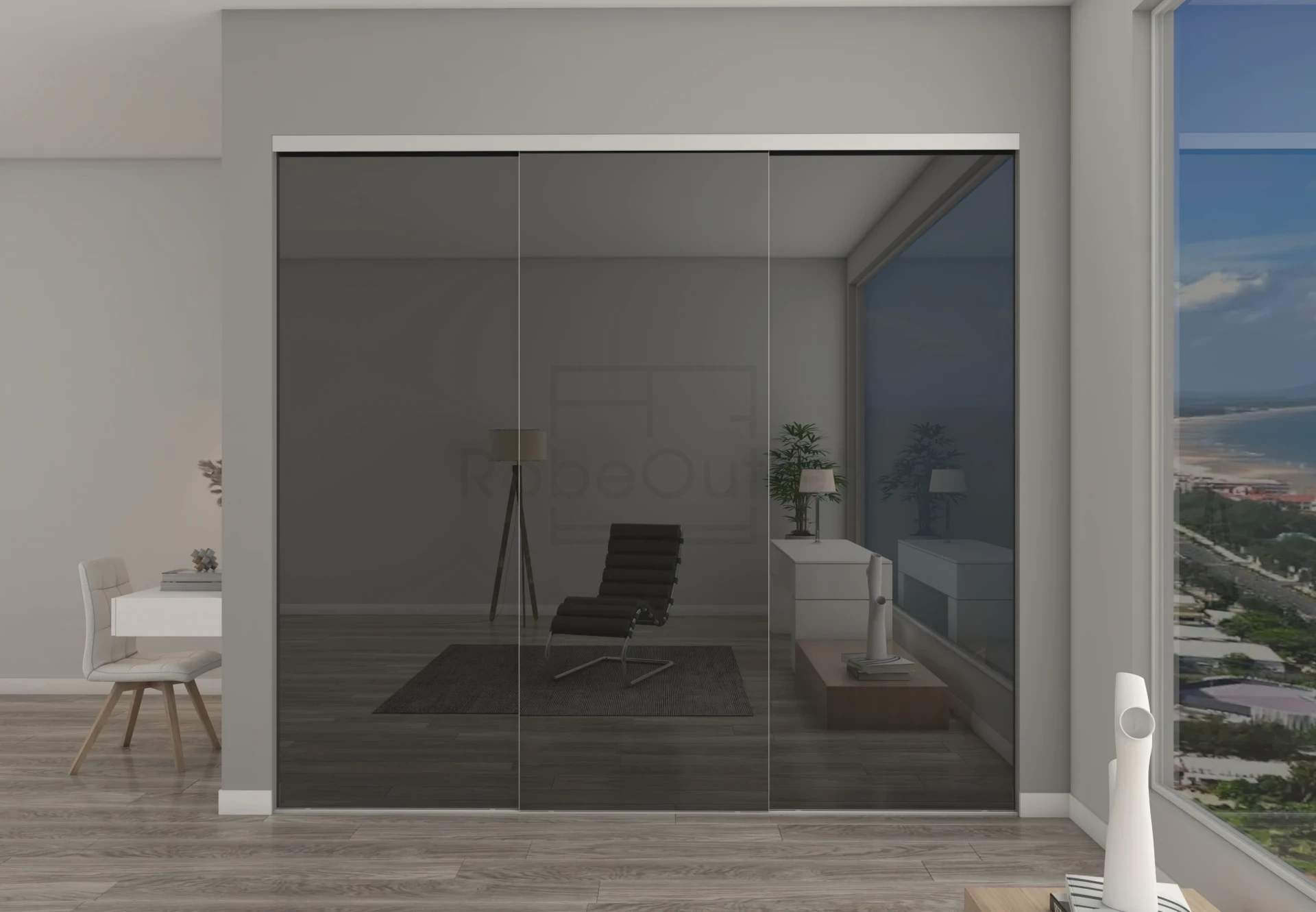 Frameless Grey Mirror sliding wardrobe doors