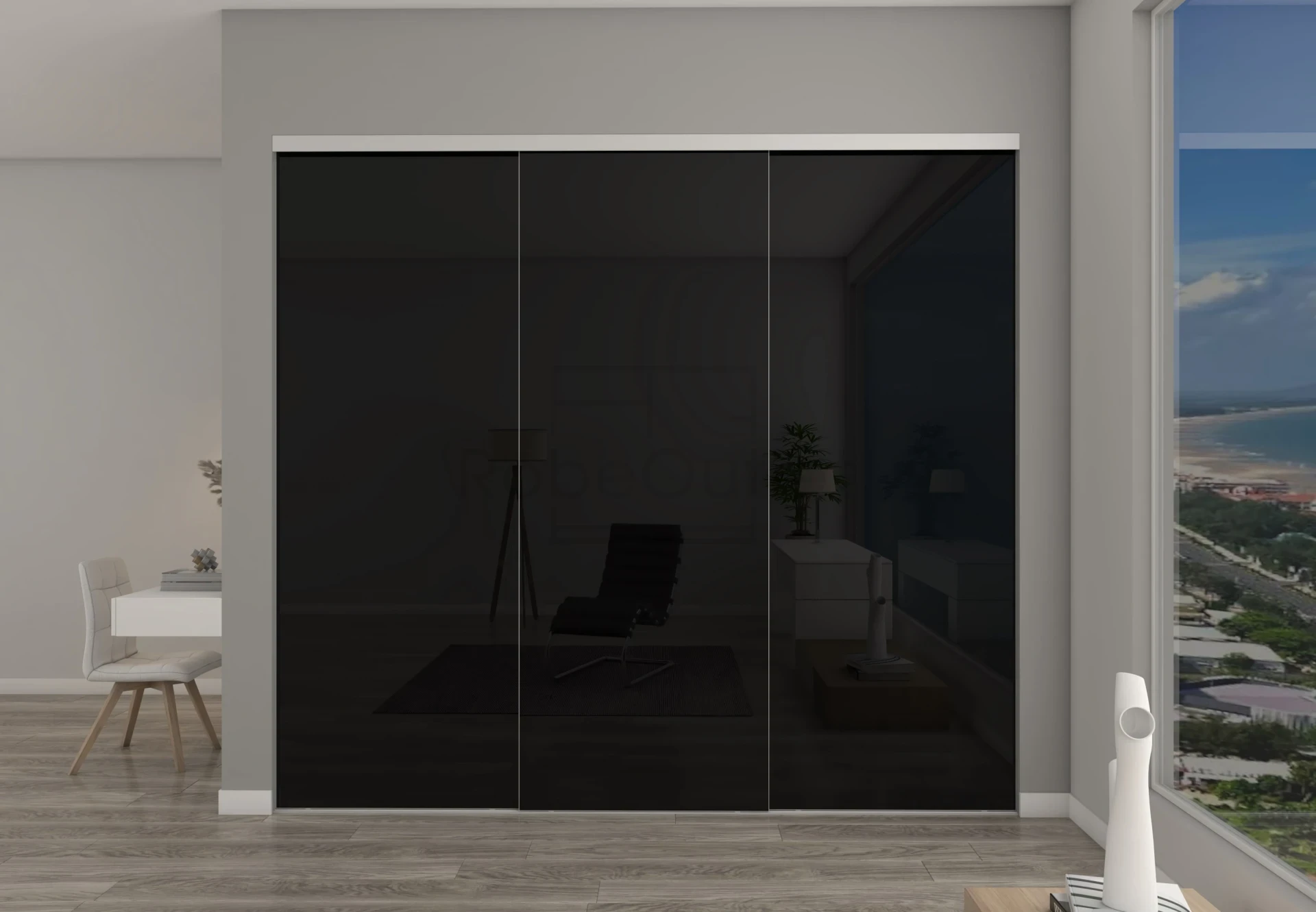 Frameless Black Glass sliding wardrobe doors