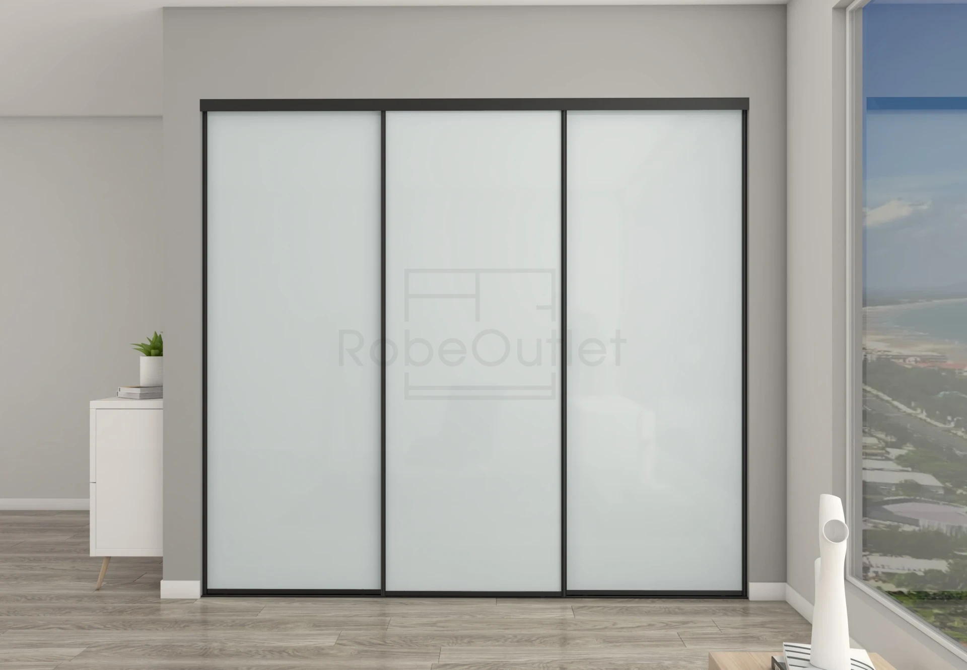 Greenish White Glass sliding wardrobe doors