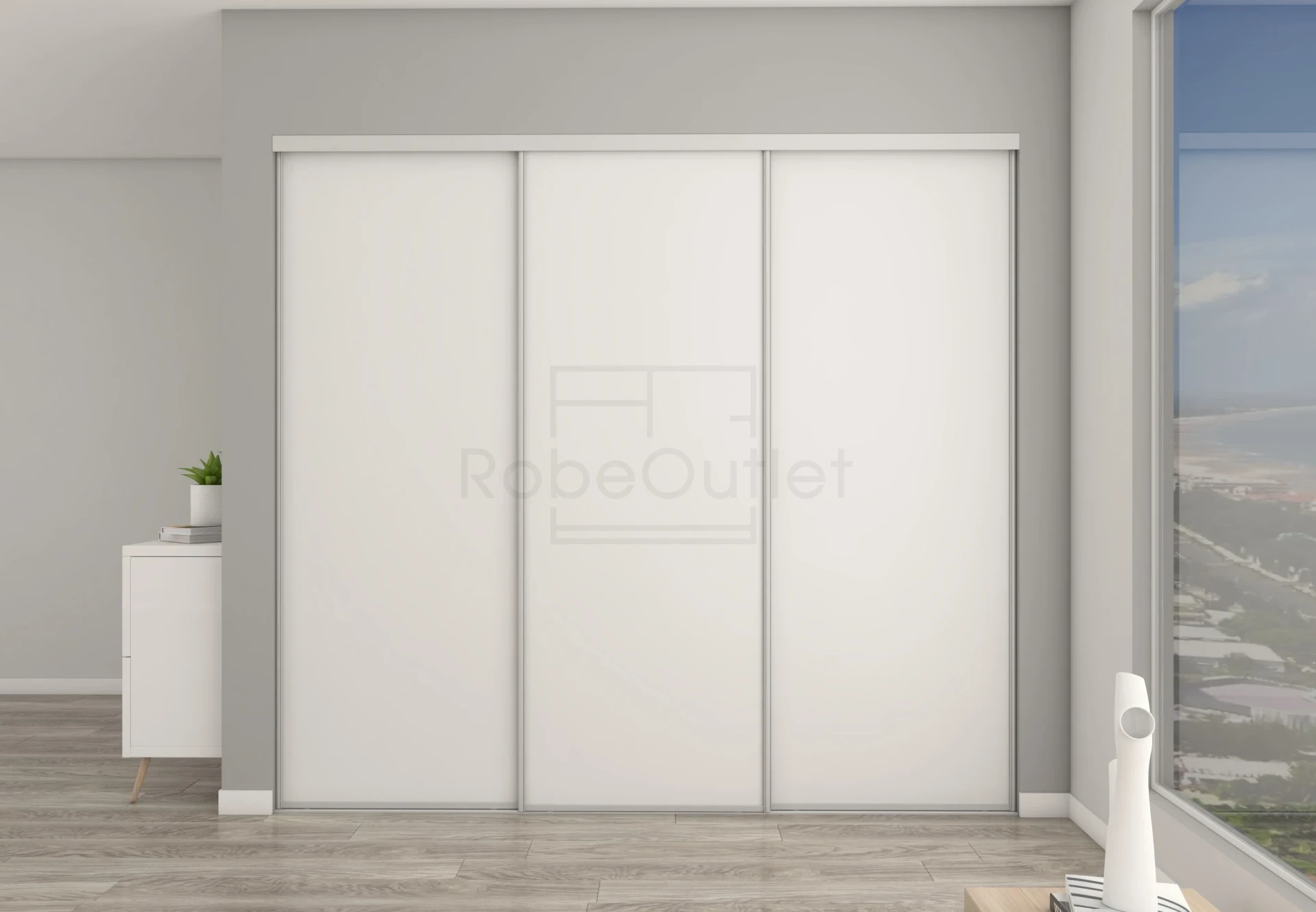 White Vinyl sliding wardrobe doors
