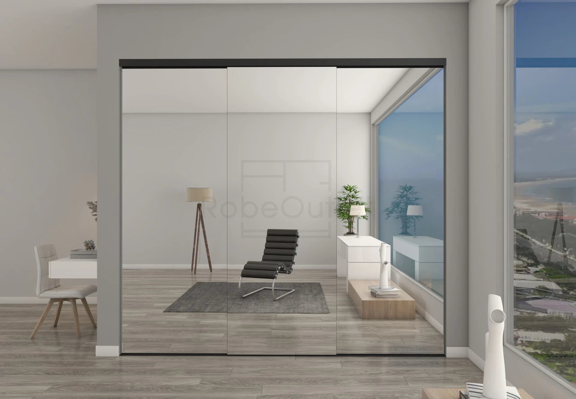 Frameless classic mirror sliding wardrobe doors
