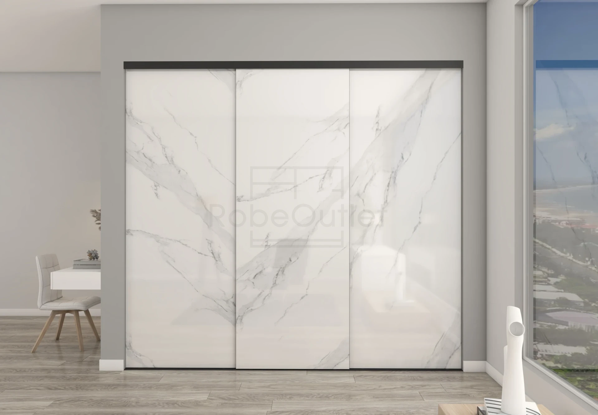 Frameless Textured Marble sliding wardrobe doors